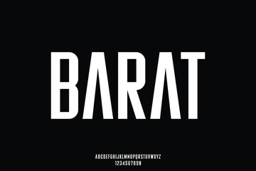 Obraz premium Modern strong condensed alphabet display font vector illustration. Masculine branding typeface