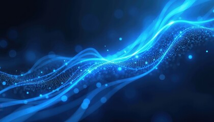 Glowing blue abstract lines dark grainy black blue background noise texture modern dynamic poster header cover wallpaper banner backdrop design.