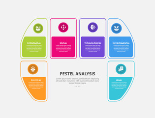 PESTEL analysis infographic outline style with 6 point template with creative table box container with u shape base for slide presentation