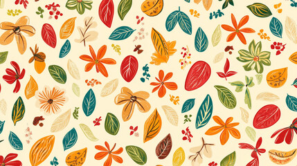 Herbs and spices vector seamless pattern of seasonings cinnamon, dill, anise and oregano, ginger and vanilla, mint and chili pepper, tarragon, red and green basil, sage and bay leaf, rosemary, thyme