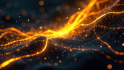 Obraz premium Glowing yellow luminous lines dark grainy black yellow background noise texture modern dynamic poster header cover wallpaper banner backdrop design.