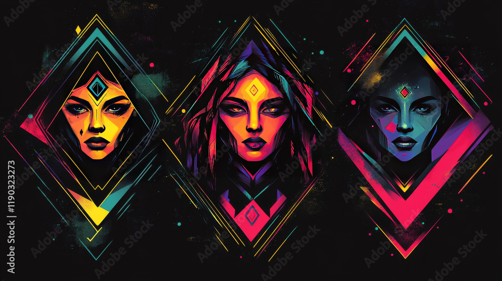 Poster abstract modern color geometric line shape grid for t shirt print mockup. vector set of dynamic fusi