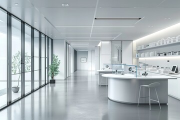 Empty scientific research lab room stylish interior with various contemporary laboratory equipment...