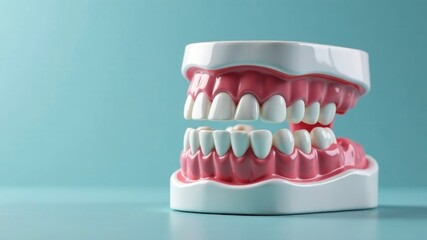 Obraz premium human jaw close-up lying on blue background