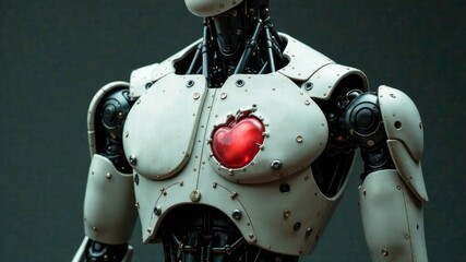 robot torso with a red heart sticking out