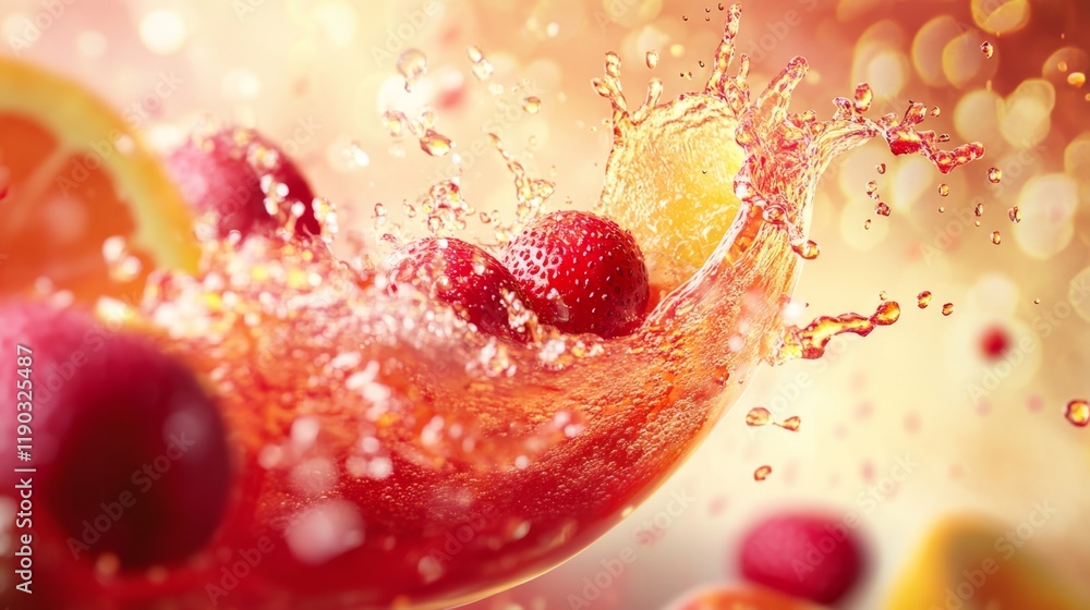 Aufkleber dynamic splash of fresh juice in a curved shape with bubbles