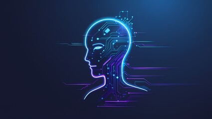 Futuristic Digital Silhouette of Artificial Intelligence Technology - Vector Illustration