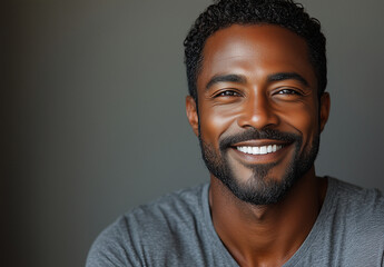 A smiling man with curly black hair and a bright, approachable demeanor. This image conveys positivity, confidence, and friendliness, radiating warmth and natural charm.

