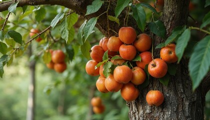 Ripe Red Apples on Tree Branch