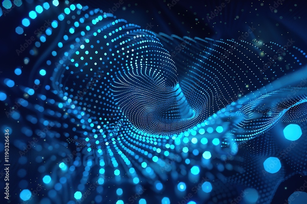 Poster modern conceptual dot particle of blue design element on bright background. hi tech, mechanical tech