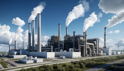 Industrial Complex: A Modern Power Plant Under a Bright Sky