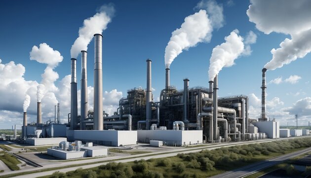Industrial Complex: A Modern Power Plant Under a Bright Sky