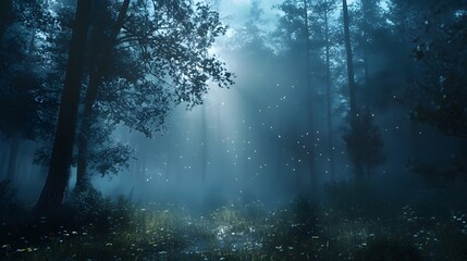 Obraz premium rays of light in the misty forest