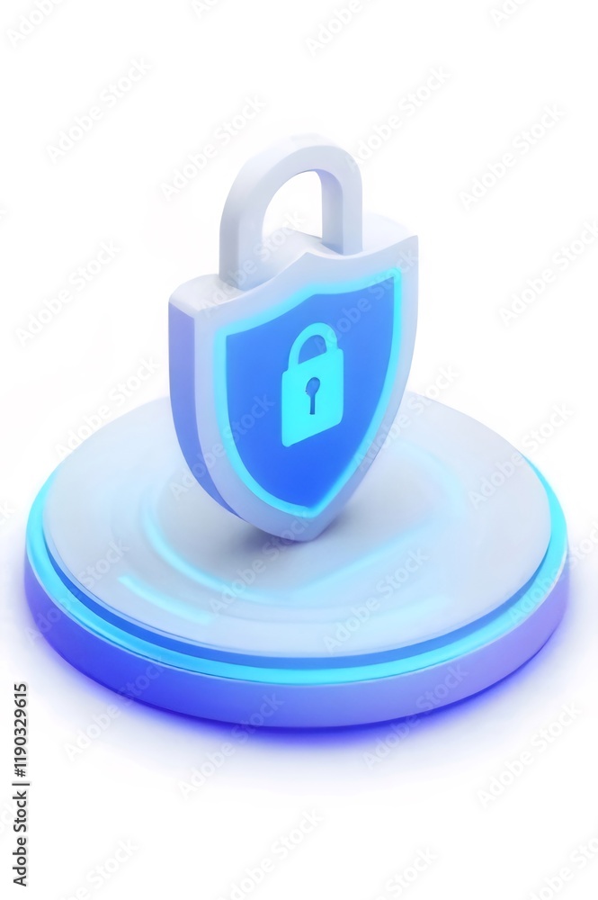 Aufkleber 3d render of a padlock and shield on a platform, symbolizing digital security and protection.