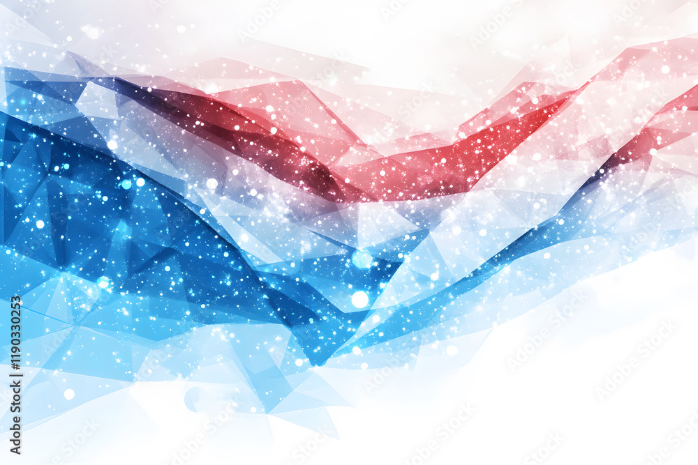 Poster A vibrant abstract design featuring red and blue geometric shapes with a sparkling effect, creating a dynamic visual experience