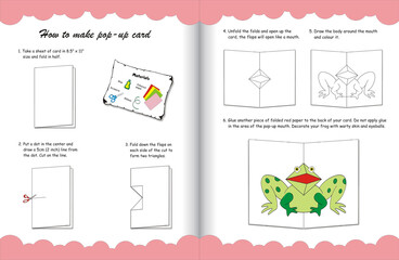 DIY crafts for kids. Early childhood art projects, Children art activities, How to make popup card. Frog popup card