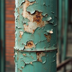 Rusty and weathered pole on an urban street showing signs of neglect and passage of time
