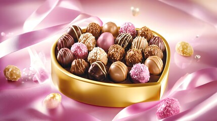 Delicious Assortment of Gourmet Chocolate Truffles in Heart Shaped Box Pink Ribbon