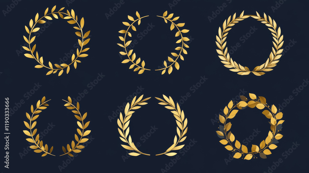 Poster set of gold laurel wreaths for design. jpeg version also available in gallery
