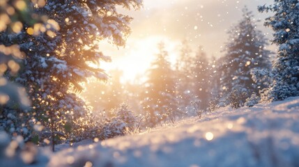 Icy river winding through a forest, with snow-covered branches and soft sunlight.