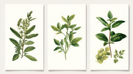 Garden herb and spice, seasoning banner template set. Basil leaf, rosemary, thyme, mint, parsley, ginger, dill, anise star, oregano, lavender flower, sage sketch poster for organic food shop design