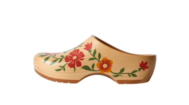 Hand-Painted Wooden Clog – Dutch Souvenir  On White Background