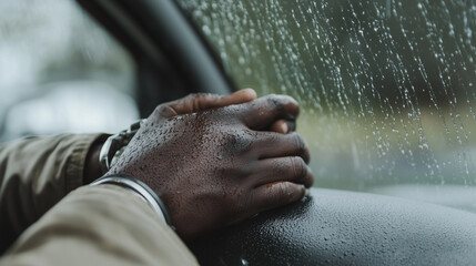 Suspect in Patrol Car with Rainy Window
