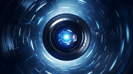 Obraz premium Cutting Edge Dome in Navy Blue Dark Space with Dynamic Motion and Futuristic Data