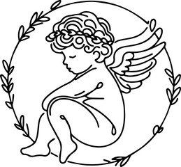 Fototapeta premium line art angel for valentine's day design and other designs