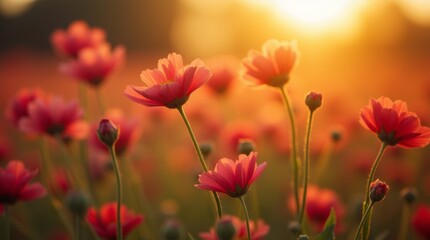 Fototapeta premium flowers bathed in golden hour light