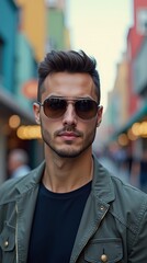 Obraz premium A man wearing sunglasses on his face