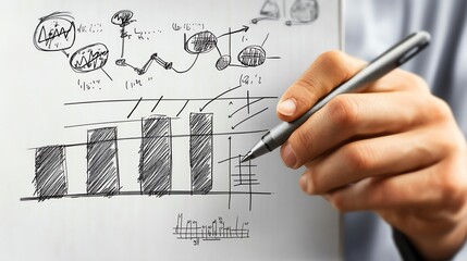 Businessperson Drawing Charts and Diagrams on Whiteboard, Strategy Planning