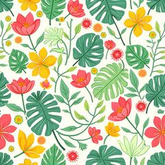 Seamless pattern of plants and flower