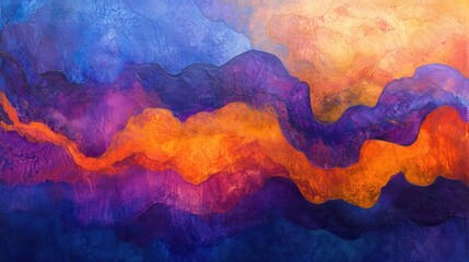 Obraz premium Abstract colorful landscape painting with vibrant hues of blue, purple, and orange.