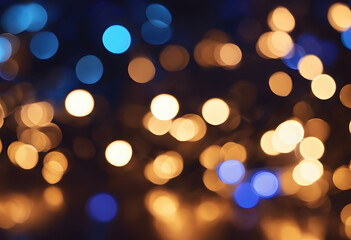 Fototapeta premium Dark blue background with glowing lights and bokeh, creating an atmosphere of mystery and magic. Abstract bokeh lights in warm and cool tones, creating a festive atmosphere.
