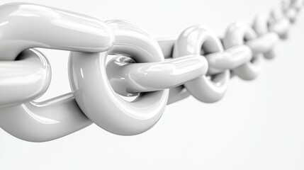 Close-Up of White 3D Chain Links on a Minimalistic Background