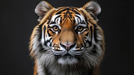 Obraz premium Majestic tiger portrait against dark background.