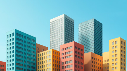 Naklejka premium カラフルな建物が並ぶ都市イラスト背景素材
