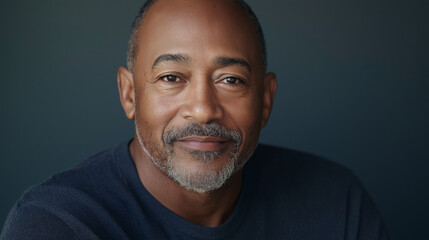 Obraz premium African American mature man in contemplative portrait. Suitable for professional wisdom, leadership presence, or authentic representation.