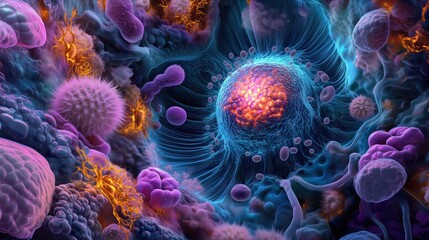 Obraz premium Cellular Structures Showcasing the Complex and Stunning Detail Inside A Human Cell 