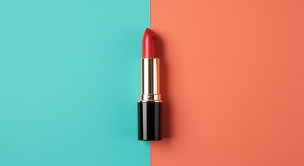 Elegant Lipstick Tube on Vibrant Teal and Coral Background
