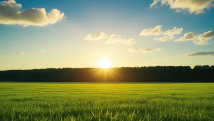 Sunrise over a Lush Green Field