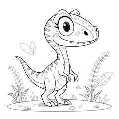 Fototapeta premium line black and white cartoon cute dinosaur coloring page.