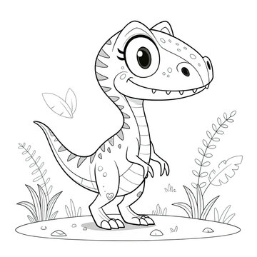 recommend clip art: line black and white cartoon cute dinosaur coloring page.