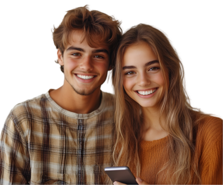 couple holding a mobile phone