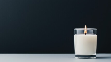 Funeral symbolic. Candle in a glass holder glowing softly against a dark background.