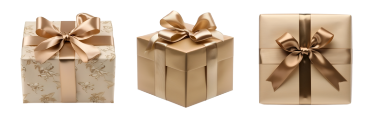 Yellow gift box with ribbon on transparent background
