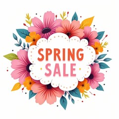 Obraz premium Spring Sale text in floral wreath with colorful flowers