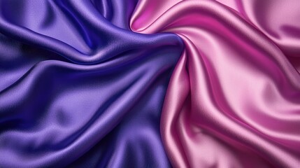 Obraz premium Elegant dark blue silk satin flowing into purple and pink tones, creating a smooth gradient with a glossy, silky texture that offers a refined design space.