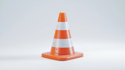 A detailed 3D traffic cone icon with vibrant orange and white stripes, isolated white background